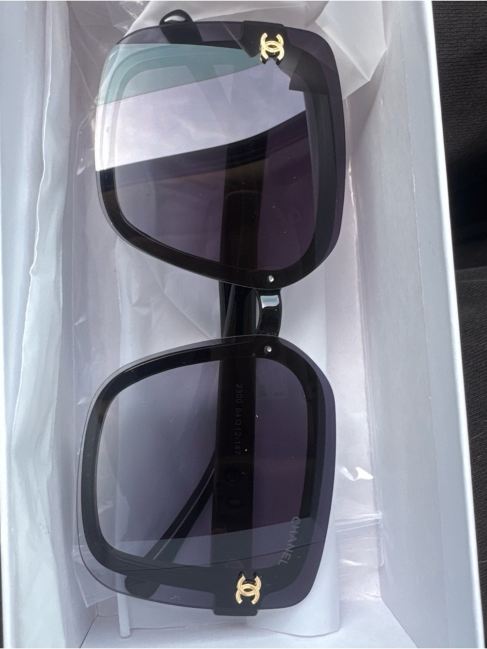 Black Square Sunglasses with Gold CC Logo